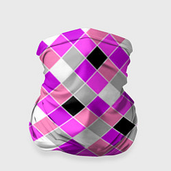 Бандана-труба Розовый черный узор в клетку, цвет: 3D-принт
