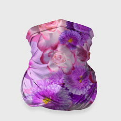 Бандана-труба Фиолетовые и розовые цветы, цвет: 3D-принт