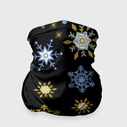 Бандана-труба Новый год снежинки на чёрном фоне, цвет: 3D-принт