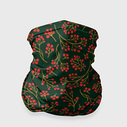 Бандана-труба Красные ягоды на темно-зеленом фоне, цвет: 3D-принт