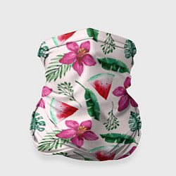 Бандана-труба Арбузы, цветы и тропические листья, цвет: 3D-принт