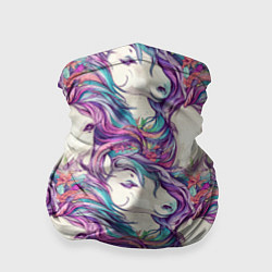 Бандана-труба Морды лошади фиолетовый паттерн, цвет: 3D-принт