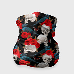 Бандана-труба Skull in roses, цвет: 3D-принт