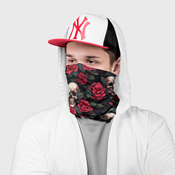 Бандана-труба Черепа и алые розы, цвет: 3D-принт — фото 2