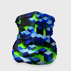 Бандана-труба Синие блоки в зеленом тумане, цвет: 3D-принт
