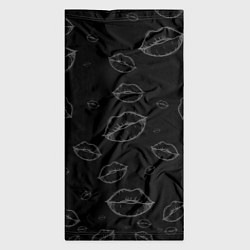 Бандана-труба Паттерн серый контур губ на чёрном - lips black, цвет: 3D-принт — фото 2