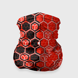 Бандана-труба Техно-киберпанк шестиугольники красный и чёрный, цвет: 3D-принт