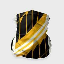 Бандана-труба Бело-жёлтые линии на чёрном фоне, цвет: 3D-принт