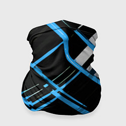 Бандана-труба Сине-белые линии на чёрном фоне, цвет: 3D-принт
