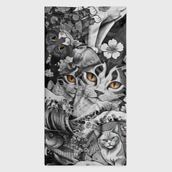 Бандана-труба С котами и рыбой на фоне сакуры в волнах, цвет: 3D-принт — фото 2