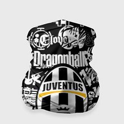 Бандана-труба Ювентус аниме черно белые надписи, цвет: 3D-принт