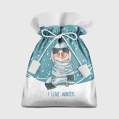 Подарочный мешок Pig: I love winter / 3D-принт – фото 1