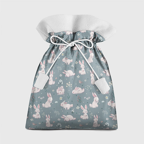 Подарочный мешок Белые зайки на лужайке / 3D-принт – фото 1