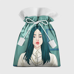 Мешок для подарков Billie Eilish: Turquoise Hair, цвет: 3D-принт