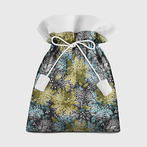 Подарочный мешок Черно оливковый цветочный / 3D-принт – фото 1