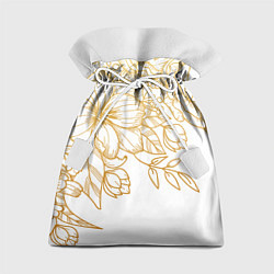 Мешок для подарков Золотые цветы на белом, цвет: 3D-принт