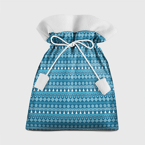 Подарочный мешок Новогодний узор сине-белого цвета / 3D-принт – фото 1
