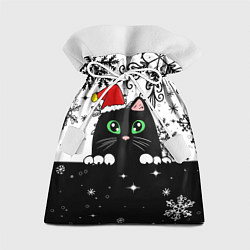 Мешок для подарков Новогодний кот в колпаке Санты, цвет: 3D-принт