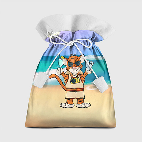Подарочный мешок Тигр в отпуске на новый год на море / 3D-принт – фото 1