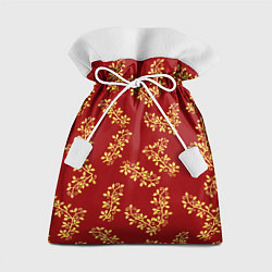 Мешок для подарков Золотые веточки на ярко красном фоне, цвет: 3D-принт