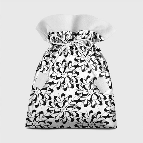Подарочный мешок Чёрные цветы на белом / 3D-принт – фото 1