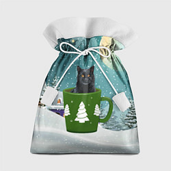 Мешок для подарков Черный кот в кружке, цвет: 3D-принт