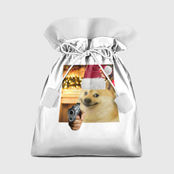 Мешок для подарков Новогодняя собака злоупотребляет второй поправкой, цвет: 3D-принт