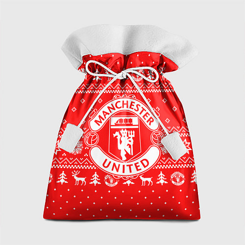 Подарочный мешок FC Manchester United: Новогодний узор / 3D-принт – фото 1