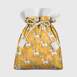 Мешок для подарков Единороги на желтом фоне, цвет: 3D-принт