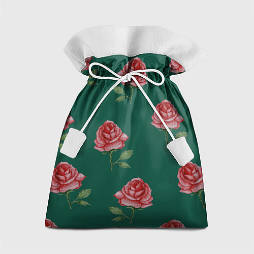 Подарочный мешок Ярко красные розы на темно-зеленом фоне / 3D-принт – фото 1