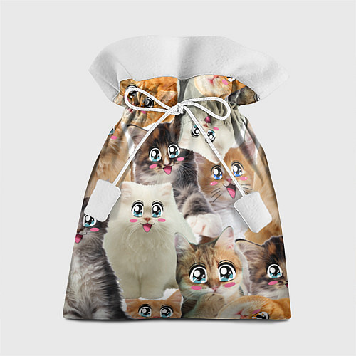 Подарочный мешок Много кошек с большими анимэ глазами / 3D-принт – фото 1