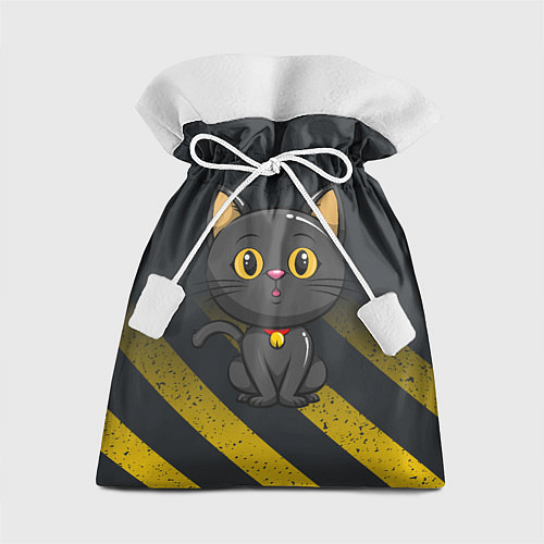 Подарочный мешок Черный кот желтые полосы / 3D-принт – фото 1