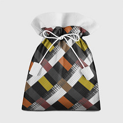 Мешок для подарков Коричнево-горчичный с серым полосатый пэчворк, цвет: 3D-принт