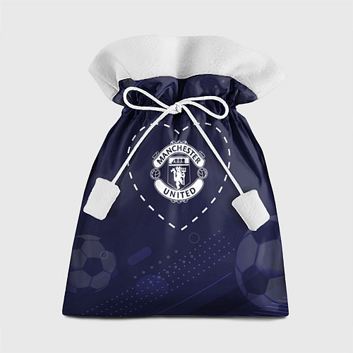 Подарочный мешок Лого Manchester United в сердечке на фоне мячей / 3D-принт – фото 1
