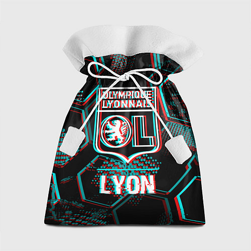 Подарочный мешок Lyon FC в стиле Glitch на темном фоне / 3D-принт – фото 1