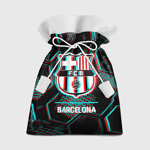 Подарочный мешок Barcelona FC в стиле Glitch на темном фоне / 3D-принт – фото 1