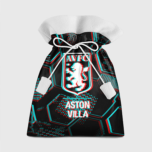 Подарочный мешок Aston Villa FC в стиле Glitch на темном фоне / 3D-принт – фото 1