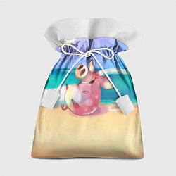 Мешок для подарков Свинка на пляже хохочет, цвет: 3D-принт