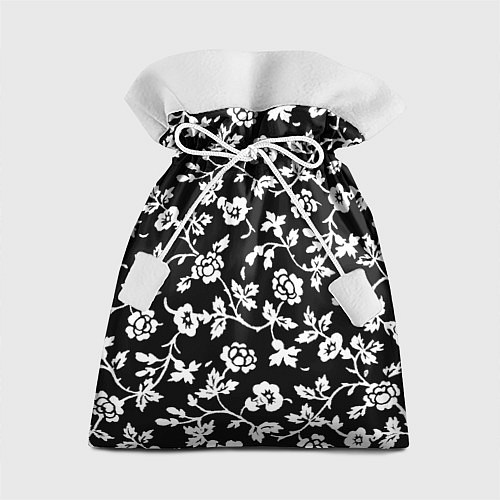 Подарочный мешок Белые цветы на чёрном фоне Белые цветы на чёрном ф / 3D-принт – фото 1