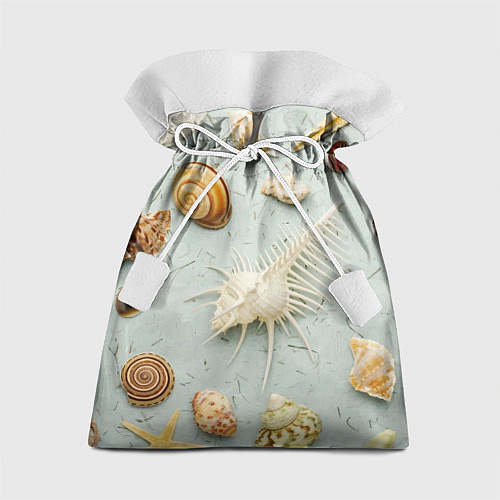 Подарочный мешок Океанские ракушки и морские звёзды на песке / 3D-принт – фото 1