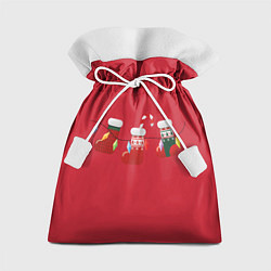 Мешок для подарков Новогодняя композиция - Красный фон, цвет: 3D-принт