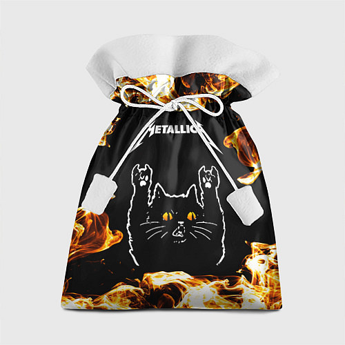 Подарочный мешок Metallica рок кот и огонь / 3D-принт – фото 1