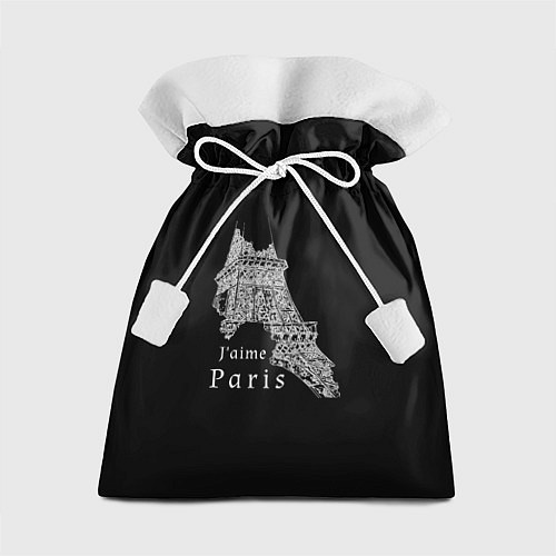 Подарочный мешок Эйфелева башня и надпись Я люблю Париж на черном ф / 3D-принт – фото 1