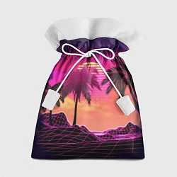 Мешок для подарков Пальмы и пляж в розовом закате ретро дизайн, цвет: 3D-принт