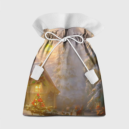 Подарочный мешок Деревенский бревенчатый дом в лесу, украшенный к Н / 3D-принт – фото 1