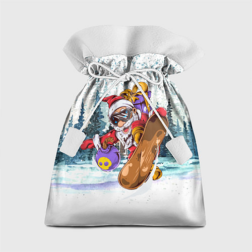 Подарочный мешок Санта на сноуборде в лесу / 3D-принт – фото 1