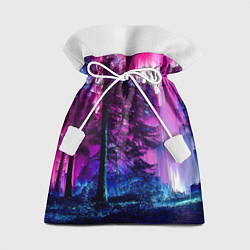 Мешок для подарков Сиреневый лес - глитч, цвет: 3D-принт