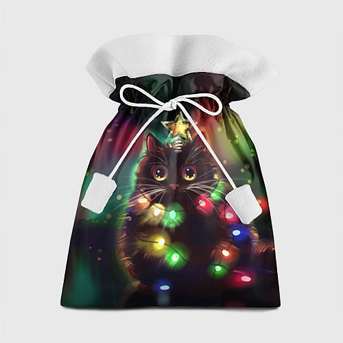Подарочный мешок Новогодний котик с гирляндой / 3D-принт – фото 1