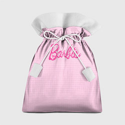 Мешок для подарков Барби - логотип на клетчатом фоне, цвет: 3D-принт