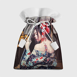 Мешок для подарков Японская девушка с самурайским мечом, цвет: 3D-принт